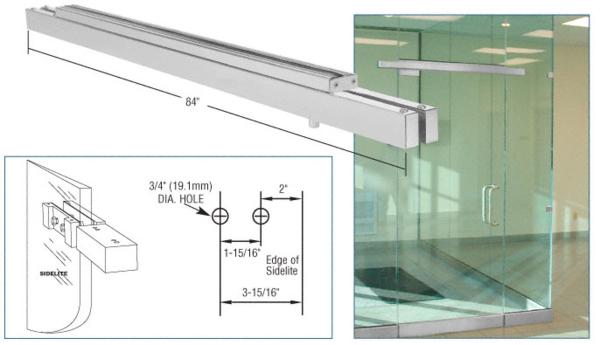 C.R. Laurence CRL 84&quot; Long Satin Anodized Double Narrow Floating Header with Surface Mounted Top Pivots for 72&quot; Wide Opening | NFH4SAD