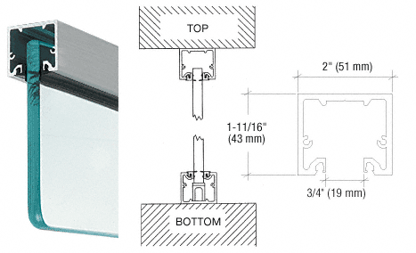 C.R. Laurence CRL Brushed Stainless Custom Length Wide &quot;U&quot; Channel and Narrow Header for 3/8&quot; and 1/2&quot; Glass | NH2BSCL