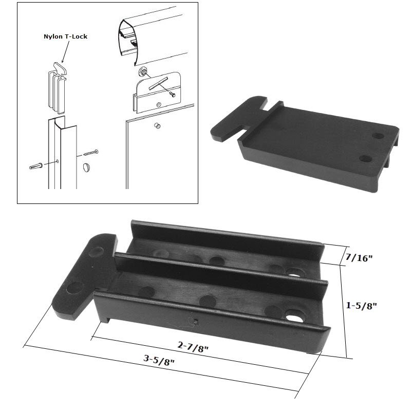 Nylon T-Lock for Framed Sliding Shower Door Enclosures | NTLB