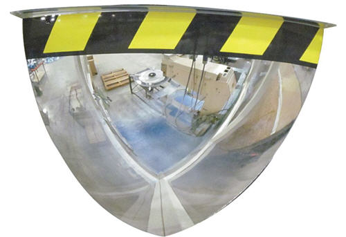 36&quot; 90 Degree Acrylic Quarter Dome Mirror with Safety Caution Border | ONV9036SB