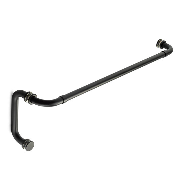 Opus I 24&quot; Cuttable Towel Bar and 6&quot; Pull Shower Door Combination with Rosettes - Matte Black | S124TB6PMB