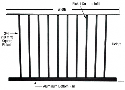 C.R. Laurence CRL 200, 300, 350, and 400 Series Black Matte Picket Panel 48&quot;W x 48&quot;H | P4848BL
