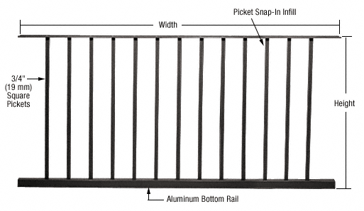 C.R. Laurence CRL 200, 300, 350, and 400 Series Matte Black Picket Panel 60&quot;W x 36&quot;H | P6036BL