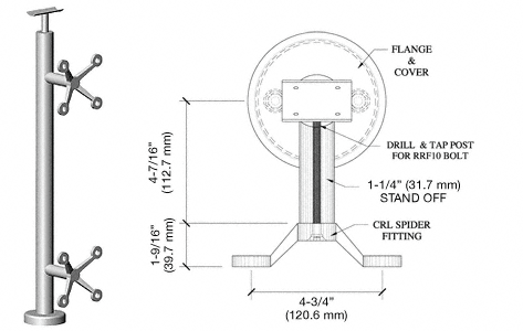 C.R. Laurence CRL 36&quot; Brushed Stainless P6 Series Spider 180 Degree Center Post Railing Kit | P636CBS