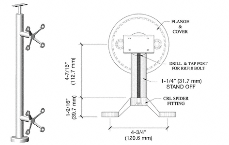 C.R. Laurence CRL 36&quot; Polished Stainless P6 Series Spider 180 Degree Center Post Railing Kit | P636CPS
