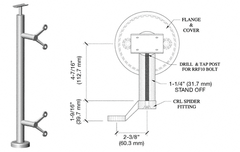 C.R. Laurence CRL 36&quot; Brushed Stainless P6 Series Spider End Post Railing Kit | P636EBS