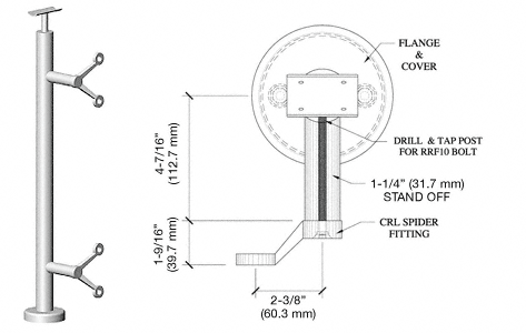 C.R. Laurence CRL 36&quot; Polished Stainless P6 Series Spider End Post Railing Kit | P636EPS