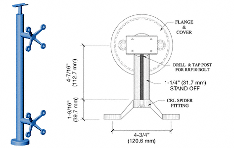 C.R. Laurence CRL 42&quot; Custom Finish P6 Series Spider 180 Degree Center Post Railing Kit | P642CC