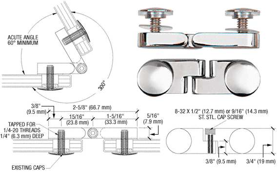 CRL Chrome Flat Cap Angle Glass Panel Connector | P68FCH