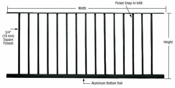 C.R. Laurence CRL 200, 300, 350, and 400 Series Black Matte Picket Panel 72&quot;W x 42&quot;H | P7242BL