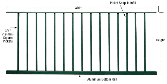 C.R. Laurence CRL 200, 300, 350, and 400 Series Forest Green Picket Panel 72&quot;W x 42&quot;H | P7242GRN
