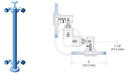 C.R. Laurence CRL Custom Finish P7 Series 36&quot; Corner Post Swivel Fitting Railing Kit | P7S36LC