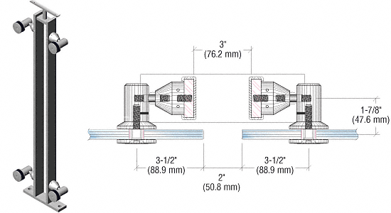 C.R. Laurence CRL Brushed Stainless P8 Series 36&quot; Center Post Fixed Fitting Railing Kit | P8F36CBS