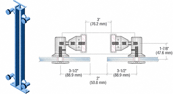 C.R. Laurence CRL P8 Series 36&quot; Custom Finish 180 Degree Center Post Fixed Fitting Railing Kit | P8F36CC