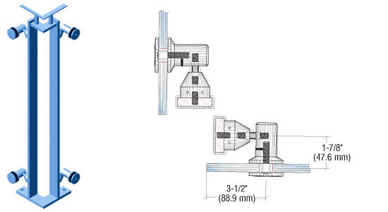 C.R. Laurence CRL P8 Series 36&quot; Custom Finish 90 Degree Corner Post Fixed Fitting Railing Kit | P8F36LC
