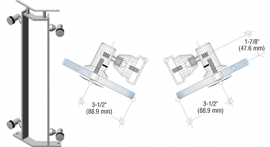 C.R. Laurence CRL Polished Stainless 42&quot; P8 Series 135 Degree Angle Post Swivel Fitting Railing Kit | P8S42APS