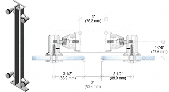 C.R. Laurence CRL Brushed Stainless 42&quot; P8 Series 180 Degree Center Post Swivel Fitting Railing Kit | P8S42CBS