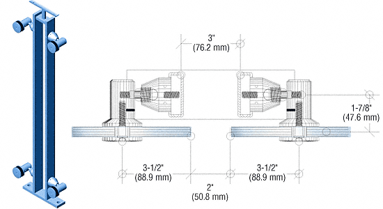C.R. Laurence CRL Custom Finish 42&quot; P8 Series 180 Degree Center Post Swivel Fitting Railing Kit | P8S42CC