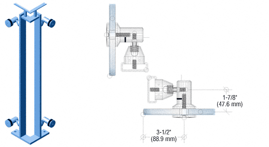 C.R. Laurence CRL Custom Finish P8 Series 42&quot; Corner Post Swivel Fitting Railing Kit | P8S42LC