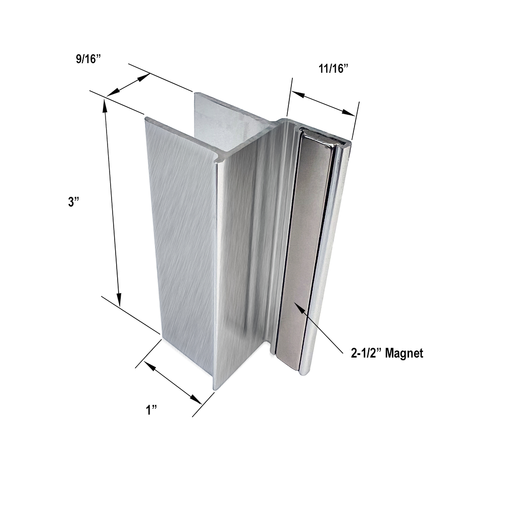 Gordon Glass&#174; Brushed Nickel 3&quot; U-Channel with 2-1/2&quot; Magnet for 1/2&quot; Glass Shower Doors | PAABN