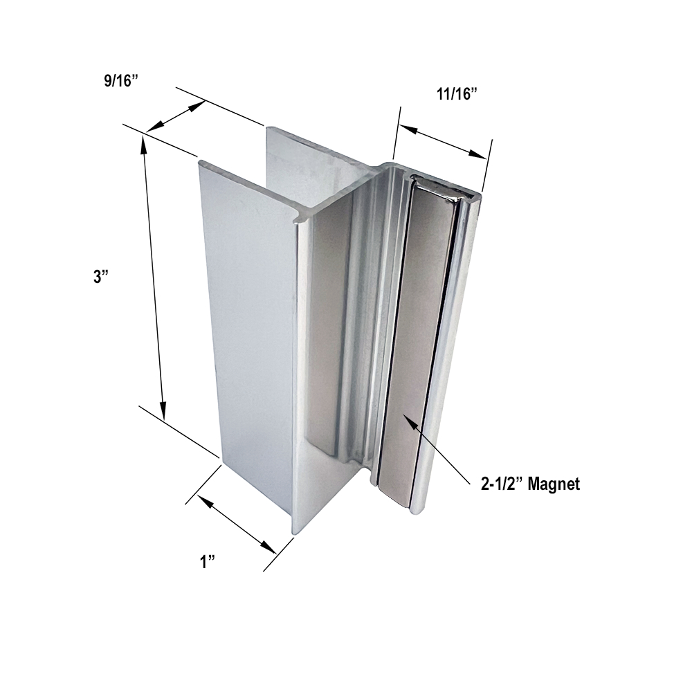 Gordon Glass&#174; Chrome 3&quot; U-Channel with 2-1/2&quot; Magnet for 1/2&quot; Glass Shower Doors | PAACH