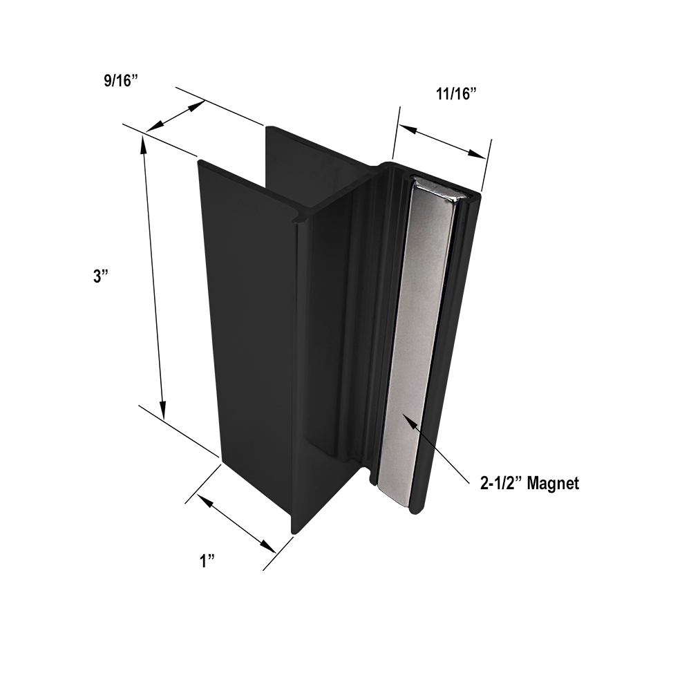 Gordon Glass&#174; Matte Black 3&quot; U-Channel with 2-1/2&quot; Magnet for 1/2&quot; Glass Shower Doors | PAAMB