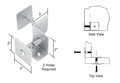 C.R. Laurence CRL Satin Chrome Finish Bullet Resistant Protective Barrier System 90&amp;#176; Bottom Mount Inside Clamp | PB005SC