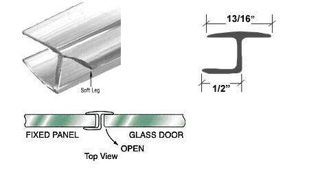 C.R. Laurence CRL Polycarbonate &quot;h&quot; Jamb with Soft Leg for 180 Degree for 1/2&quot; Glass - 95 in long | PCC12