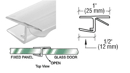 C.R. Laurence CRL &quot;h&quot; Inline Panel Seal with Vinyl Cushion Fin for 180 Degree Application for 5/16&quot; Glass - 95 in long | PCK8