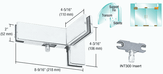 C.R. Laurence CRL Aluminum Finish Left Hand Sidelite Transom Patch with Support Fin Bracket and INT300 Insert | PH41LA