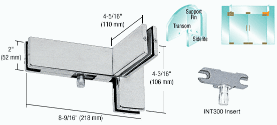 C.R. Laurence CRL Brushed Stainless Finish Left Hand Sidelite Transom Patch with Support Fin Bracket and INT300 Insert | PH41LBS
