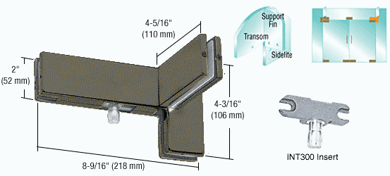 C.R. Laurence CRL Duranodic Bronze Finish Left Hand Sidelite Transom Patch with Support Fin Bracket and INT300 Insert | PH41LDU
