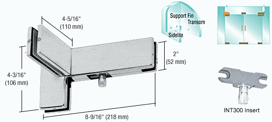 C.R. Laurence CRL Brushed Stainless Finish Right Hand Sidelite Transom Patch with Support Fin Bracket and INT300 Insert | PH41RBS
