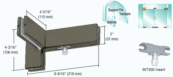 C.R. Laurence CRL Duranodic Bronze Finish Right Hand Sidelite Transom Patch with Support Fin Bracket and INT300 Insert | PH41RDU