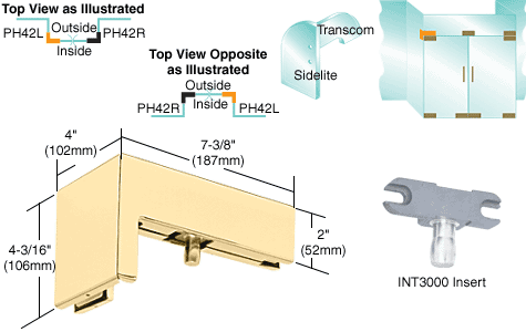 C.R. Laurence CRL Polished Brass Finish 90&amp;#176; Left Hand Sidelite Patch with INT300 Insert | PH42LBR