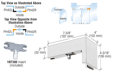 C.R. Laurence CRL Aluminum Finish 90&amp;#176; Right Hand Sidelite Patch with INT300 Insert | PH42RA