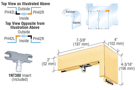 C.R. Laurence CRL Polished Brass Finish 90&amp;#176; Right Hand Sidelite Patch with INT300 Insert | PH42RBR