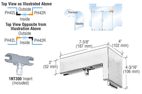 C.R. Laurence CRL Brushed Stainless Finish 90&amp;#176; Right Hand Sidelite Patch with INT300 Insert | PH42RBS