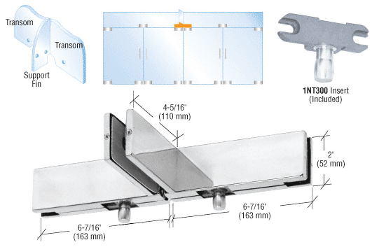 C.R. Laurence CRL Polished Stainless Double Transom Patch with Fin &amp; Two INT300 | PH51PS