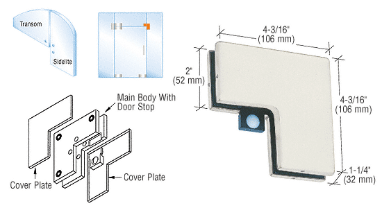 C.R. Laurence CRL Aluminum Finish Sidelite Mounted Transom Patch with Reversible Door Stop | PH60A