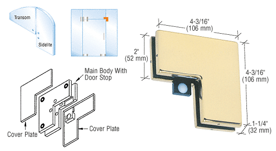 C.R. Laurence CRL Polished Brass Finish Sidelite Mounted Transom Patch with Reversible Door Stop | PH60BR