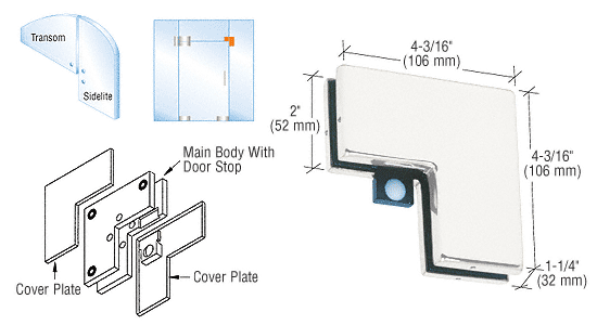 C.R. Laurence CRL Polished Stainless Finish Sidelite Mounted Transom Patch with Reversible Door Stop | PH60PS