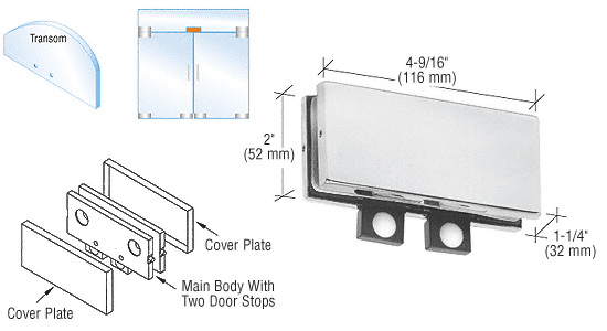 C.R. Laurence CRL Aluminum Finish Transom Mounted Connector with Two Reversible Door Stops | PH70A
