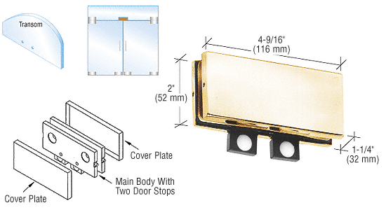 C.R. Laurence CRL Polished Brass Finish Transom Mounted Connector with Two Reversible Door Stops | PH70BR