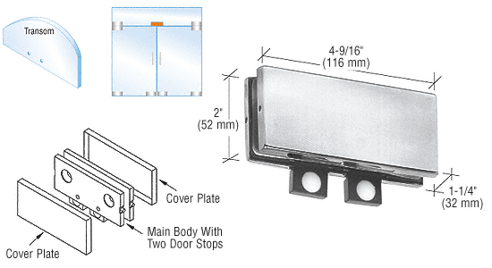 C.R. Laurence CRL Brushed Stainless Finish Transom Mounted Connector with Two Reversible Door Stops | PH70BS