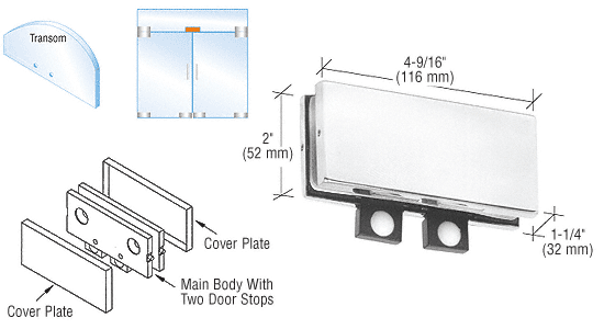 C.R. Laurence CRL Polished Stainless Finish Transom Mounted Connector with Two Reversible Door Stops | PH70PS