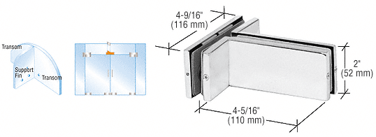 C.R. Laurence CRL Aluminum Finish Transom Mounted Patch Connector with Support Fin Bracket | PH71A