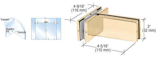 C.R. Laurence CRL Polished Brass Finish Transom Mounted Patch Connector with Support Fin Bracket | PH71BR