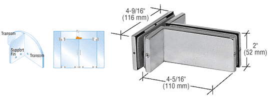 C.R. Laurence CRL Brushed Stainless Finish Transom Mounted Patch Connector with Support Fin Bracket | PH71BS
