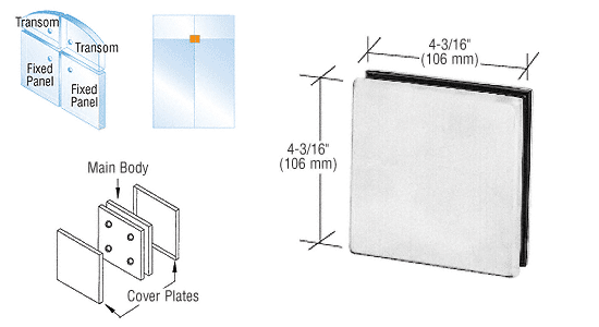 C.R. Laurence CRL Brushed Stainless Finish 4-Way Patch Connector | PH80BS